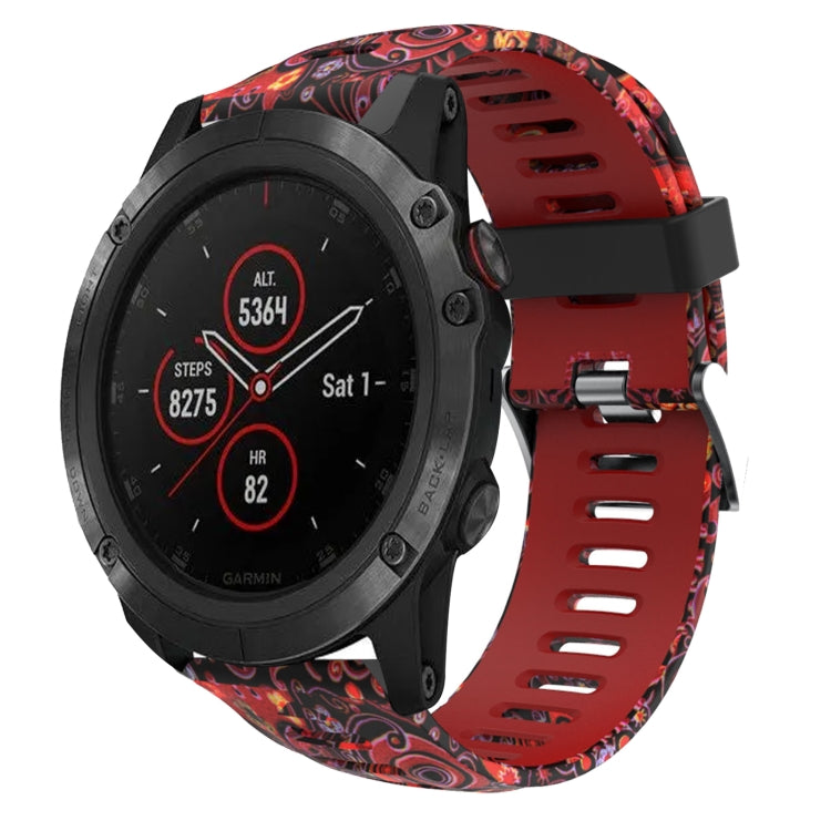For Garmin Fenix 5X Plus 26mm Camouflage Printed Silicone Watch Band(Red+Jellyfish Camouflage) -  by PMC TechLife | Online Shopping South Africa | PMC TechLife