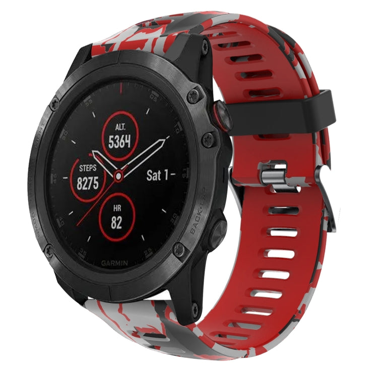 For Garmin Fenix 5X Plus 26mm Camouflage Printed Silicone Watch Band(Red+Army Camouflage) -  by PMC TechLife | Online Shopping South Africa | PMC TechLife