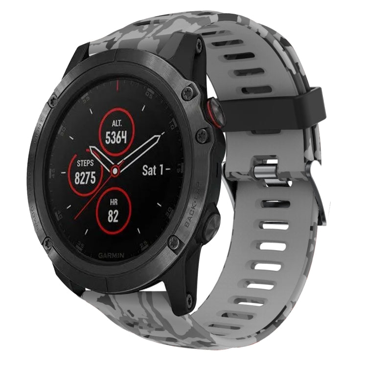 For Garmin Fenix 5X Plus 26mm Camouflage Printed Silicone Watch Band(Grey+Army Camouflage) -  by PMC TechLife | Online Shopping South Africa | PMC TechLife