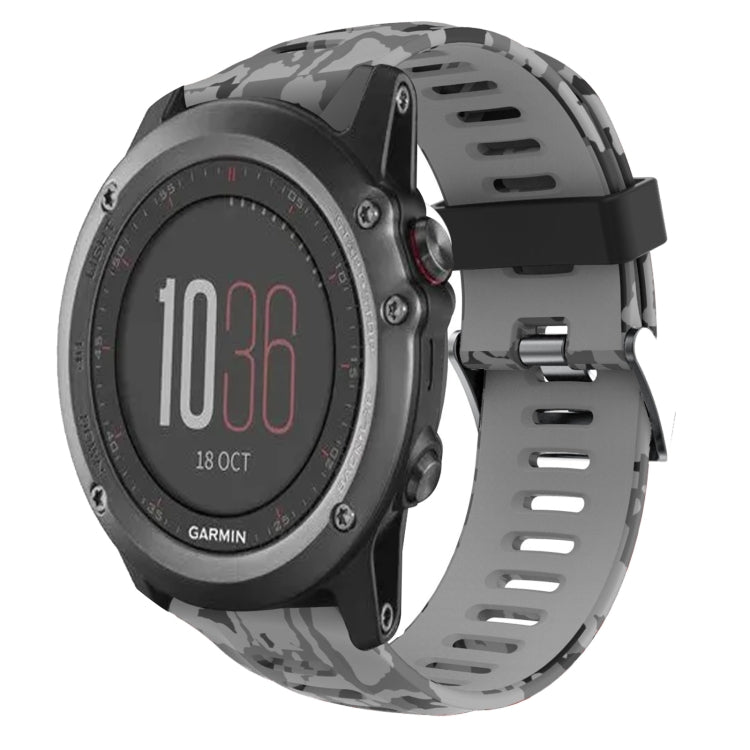 For Garmin Fenix 3 26mm Camouflage Printed Silicone Watch Band(Grey+Army Camouflage) -  by PMC TechLife | Online Shopping South Africa | PMC TechLife