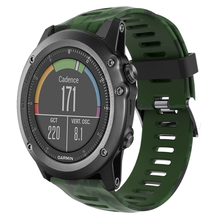 For Garmin Fenix 3 Sapphire 26mm Camouflage Printed Silicone Watch Band(Army Green+Army Camouflage) -  by PMC TechLife | Online Shopping South Africa | PMC TechLife