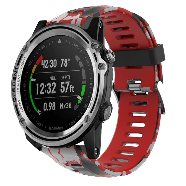 For Garmin Descent MK 1 26mm Camouflage Printed Silicone Watch Band(Red+Army Camouflage) -  by PMC TechLife | Online Shopping South Africa | PMC TechLife