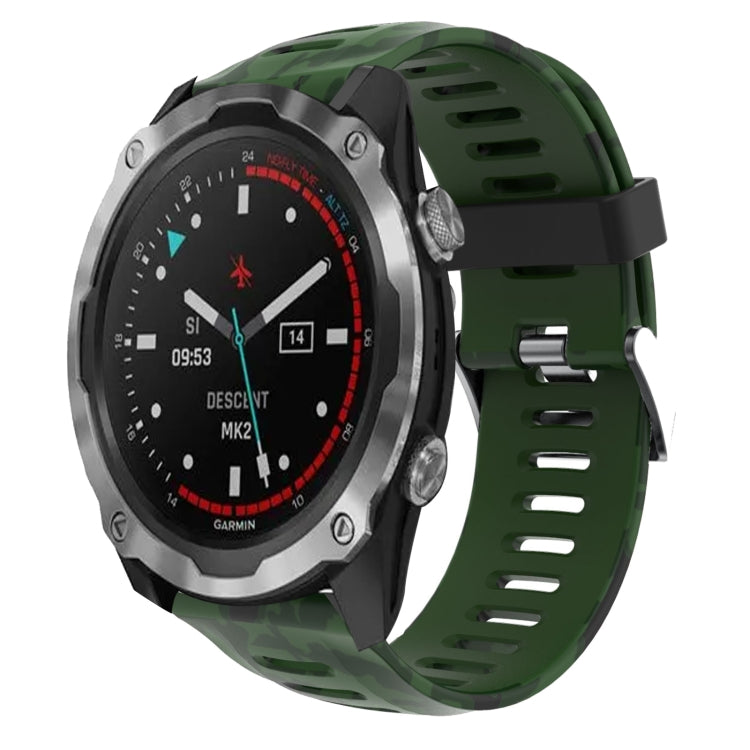 For Garmin Descent MK 2 26mm Camouflage Printed Silicone Watch Band(Army Green+Army Camouflage) -  by PMC TechLife | Online Shopping South Africa | PMC TechLife