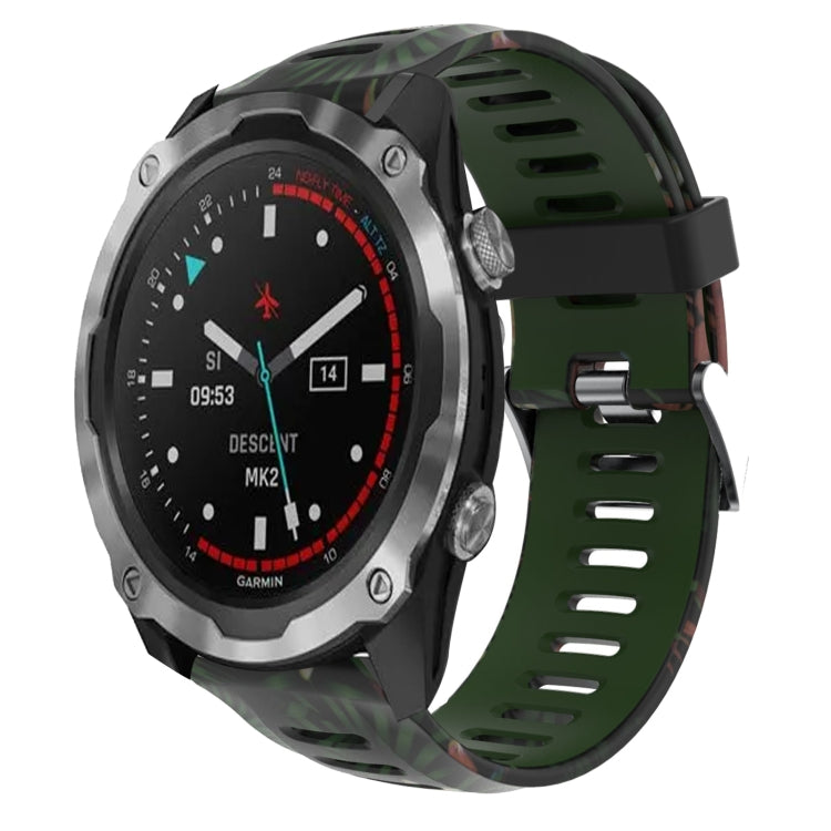 For Garmin Descent MK 2 26mm Camouflage Printed Silicone Watch Band(Army Green+Bamboo Camouflage) -  by PMC TechLife | Online Shopping South Africa | PMC TechLife