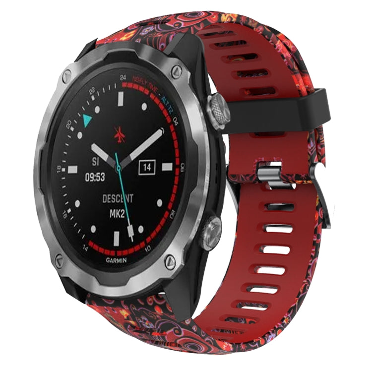For Garmin Descent MK 2i 26mm Camouflage Printed Silicone Watch Band(Red+Jellyfish Camouflage) - Watch Bands by PMC TechLife | Online Shopping South Africa | PMC TechLife