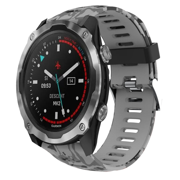 For Garmin Descent MK 2i 26mm Camouflage Printed Silicone Watch Band(Grey+Army Camouflage) - Watch Bands by PMC TechLife | Online Shopping South Africa | PMC TechLife