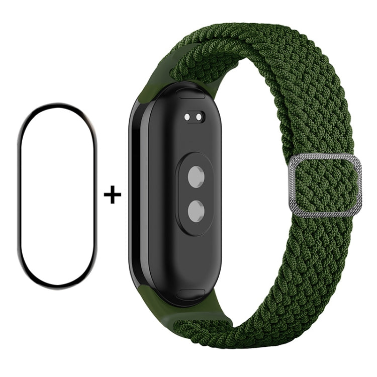 For Xiaomi Mi Band 8 ENKAY Hat-Prince 2 in 1 Set Full Coverage Screen Protector + Elastic Braided Nylon Watch Band(Green) - Watch Bands by ENKAY | Online Shopping South Africa | PMC TechLife | Buy Now Pay Later Mobicred