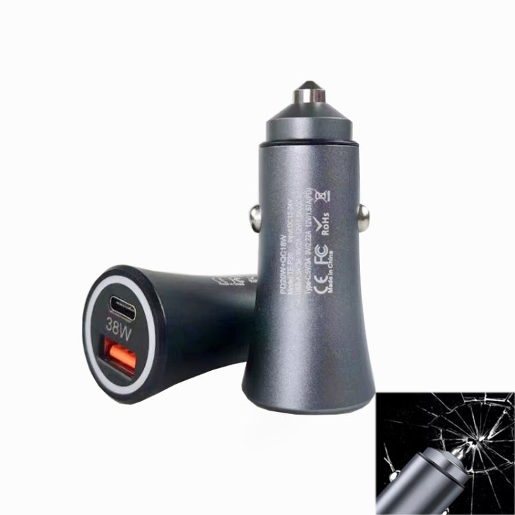 P20 38W PD3.0 20W + QC3.0 USB Safety Hammer Car Charger(Silver Gray) - Car Charger by PMC TechLife | Online Shopping South Africa | PMC TechLife