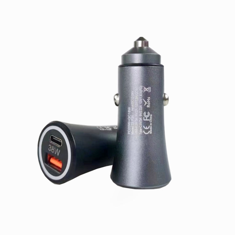 P20 38W PD3.0 20W + QC3.0 USB Safety Hammer Car Charger(Silver Gray) - Car Charger by PMC TechLife | Online Shopping South Africa | PMC TechLife