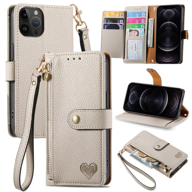 For iPhone 12 / 12 Pro Love Zipper Lanyard Leather Phone Case(Gray) - free shipping - PMC TechLife - Order now!