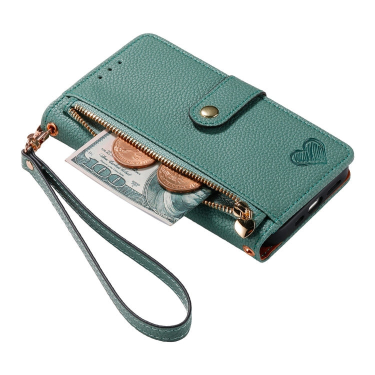 For iPhone 12 Pro Max Love Zipper Lanyard Leather Phone Case(Green) - free shipping - PMC TechLife - Order now!