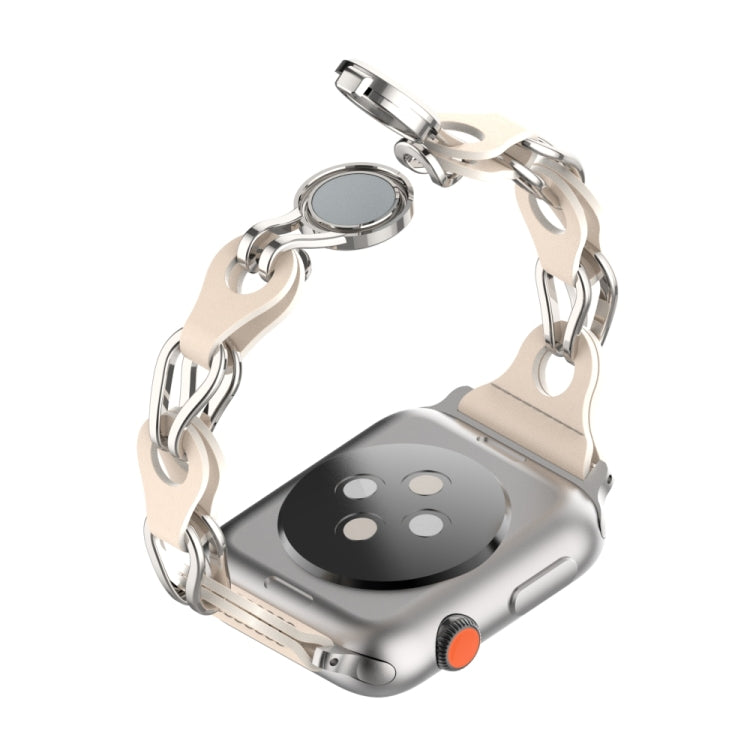 For Apple Watch 2 38mm Hollow Leather Chain Magnetic Buckle Watch Band(Starlight Color) - Watch Bands by PMC TechLife | Online Shopping South Africa | PMC TechLife