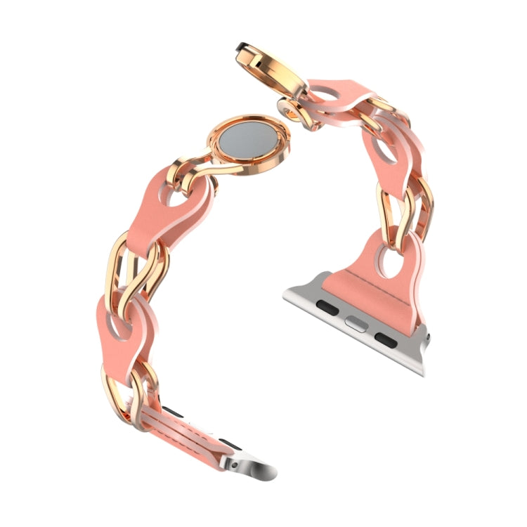 For Apple Watch 2 38mm Hollow Leather Chain Magnetic Buckle Watch Band(Red) - Watch Bands by PMC TechLife | Online Shopping South Africa | PMC TechLife