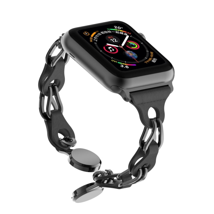 For Apple Watch 38mm Hollow Leather Chain Magnetic Buckle Watch Band(Black) - Watch Bands by PMC TechLife | Online Shopping South Africa | PMC TechLife