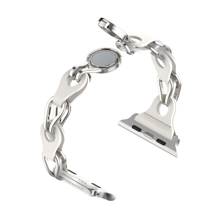 For Apple Watch 38mm Hollow Leather Chain Magnetic Buckle Watch Band(White) - Watch Bands by PMC TechLife | Online Shopping South Africa | PMC TechLife