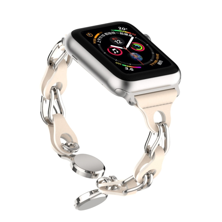 For Apple Watch 2 42mm Hollow Leather Chain Magnetic Buckle Watch Band(Starlight Color) - Watch Bands by PMC TechLife | Online Shopping South Africa | PMC TechLife