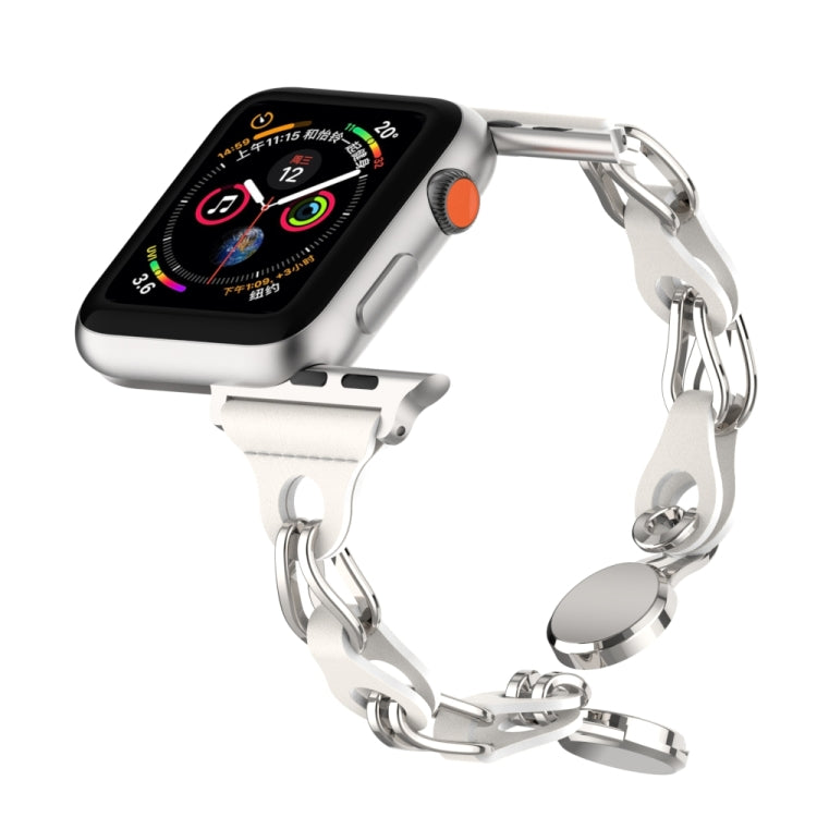 For Apple Watch 4 44mm Hollow Leather Chain Magnetic Buckle Watch Band(White) - Watch Bands by PMC TechLife | Online Shopping South Africa | PMC TechLife