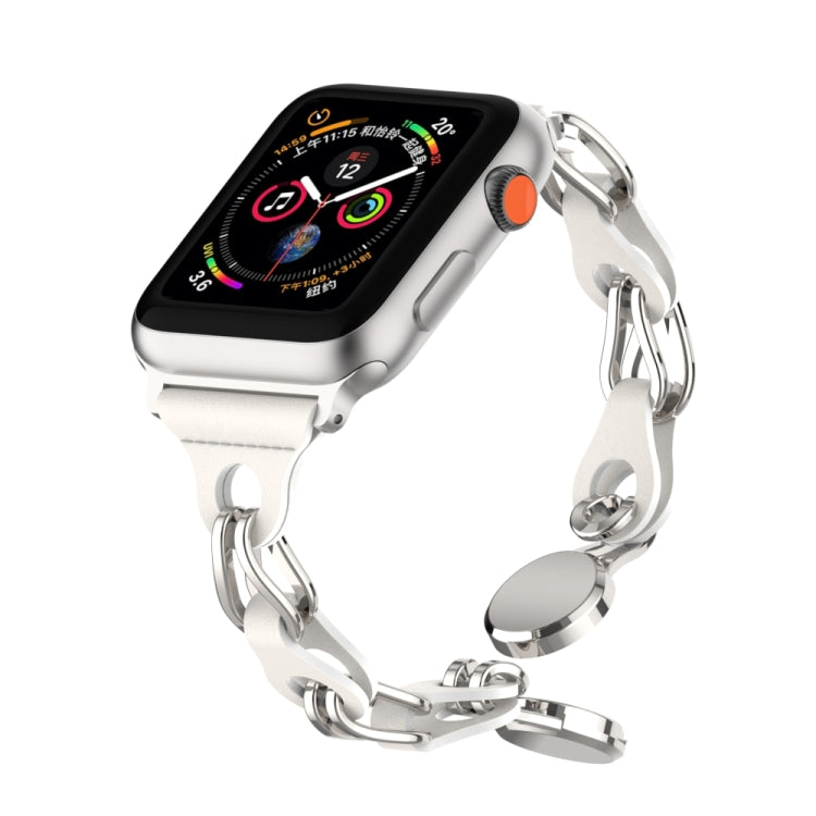 For Apple Watch 4 40mm Hollow Leather Chain Magnetic Buckle Watch Band(White) - Watch Bands by PMC TechLife | Online Shopping South Africa | PMC TechLife