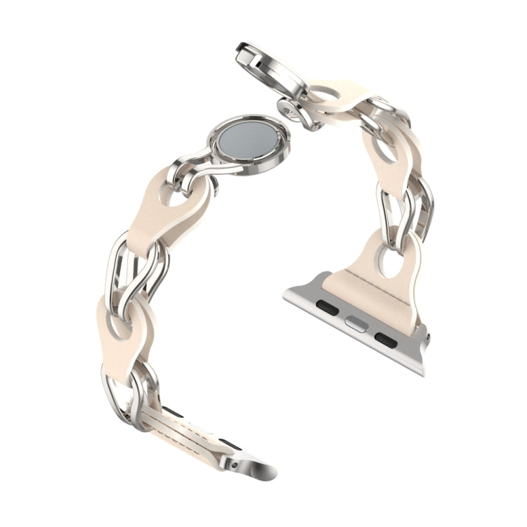 For Apple Watch 5 44mm Hollow Leather Chain Magnetic Buckle Watch Band(Starlight Color) - Watch Bands by PMC TechLife | Online Shopping South Africa | PMC TechLife