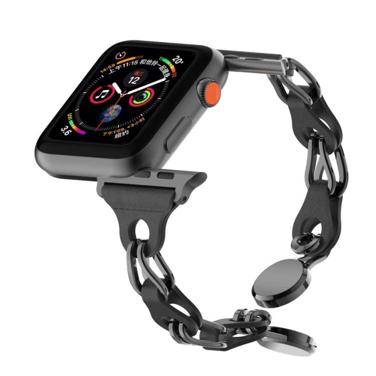 For Apple Watch 5 40mm Hollow Leather Chain Magnetic Buckle Watch Band(Black) - Watch Bands by PMC TechLife | Online Shopping South Africa | PMC TechLife