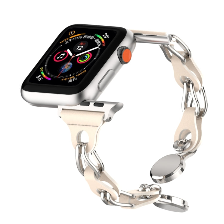 For Apple Watch 5 40mm Hollow Leather Chain Magnetic Buckle Watch Band(Starlight Color) - Watch Bands by PMC TechLife | Online Shopping South Africa | PMC TechLife