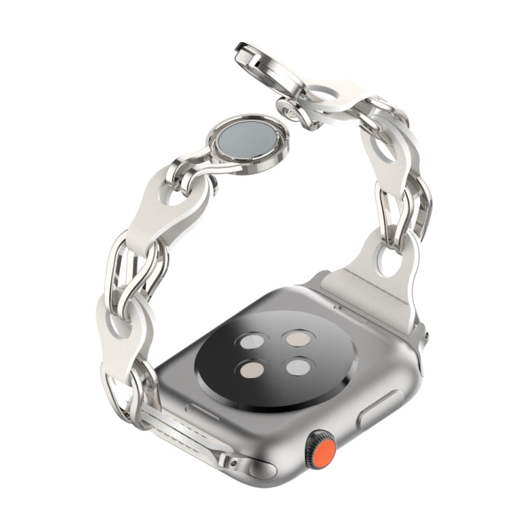 For Apple Watch 6 44mm Hollow Leather Chain Magnetic Buckle Watch Band(White) - Watch Bands by PMC TechLife | Online Shopping South Africa | PMC TechLife