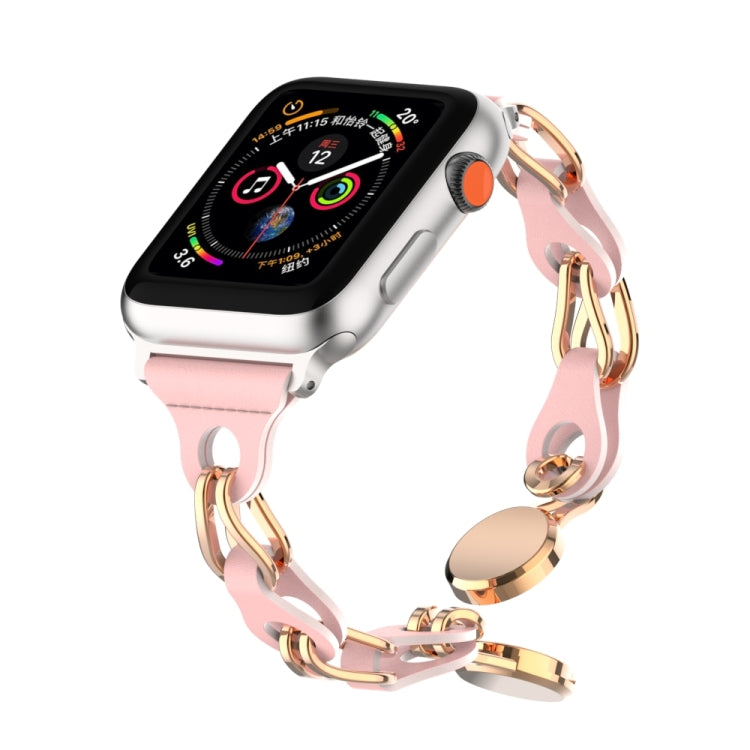 For Apple Watch 6 44mm Hollow Leather Chain Magnetic Buckle Watch Band(Pink) - Watch Bands by PMC TechLife | Online Shopping South Africa | PMC TechLife