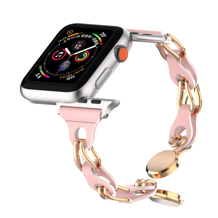 For Apple Watch 6 44mm Hollow Leather Chain Magnetic Buckle Watch Band(Pink) - Watch Bands by PMC TechLife | Online Shopping South Africa | PMC TechLife