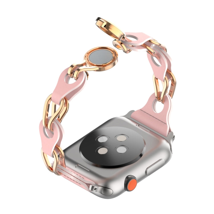 For Apple Watch 6 44mm Hollow Leather Chain Magnetic Buckle Watch Band(Pink) - Watch Bands by PMC TechLife | Online Shopping South Africa | PMC TechLife