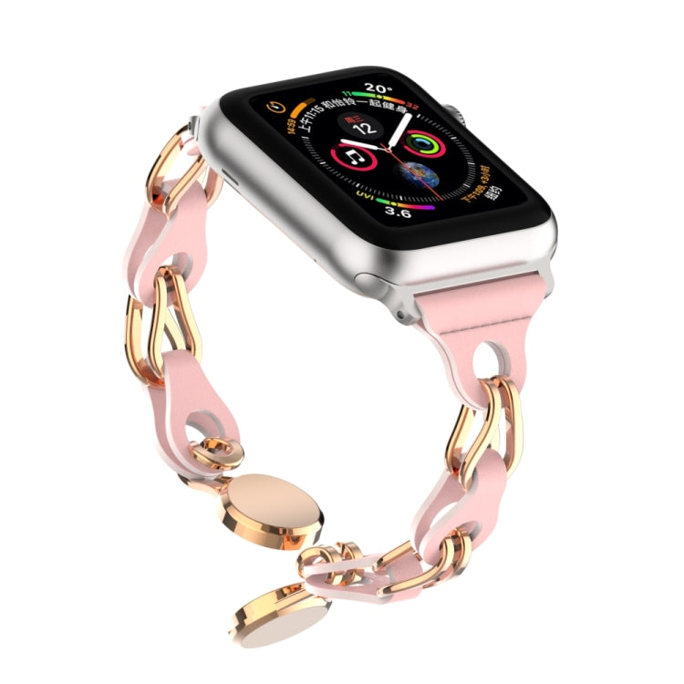 For Apple Watch 6 40mm Hollow Leather Chain Magnetic Buckle Watch Band(Pink) - Watch Bands by PMC TechLife | Online Shopping South Africa | PMC TechLife