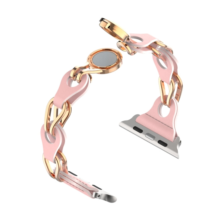 For Apple Watch 6 40mm Hollow Leather Chain Magnetic Buckle Watch Band(Pink) - Watch Bands by PMC TechLife | Online Shopping South Africa | PMC TechLife