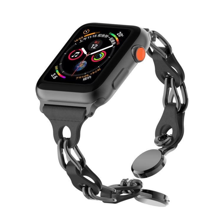 For Apple Watch SE 44mm Hollow Leather Chain Magnetic Buckle Watch Band(Black) - Watch Bands by PMC TechLife | Online Shopping South Africa | PMC TechLife