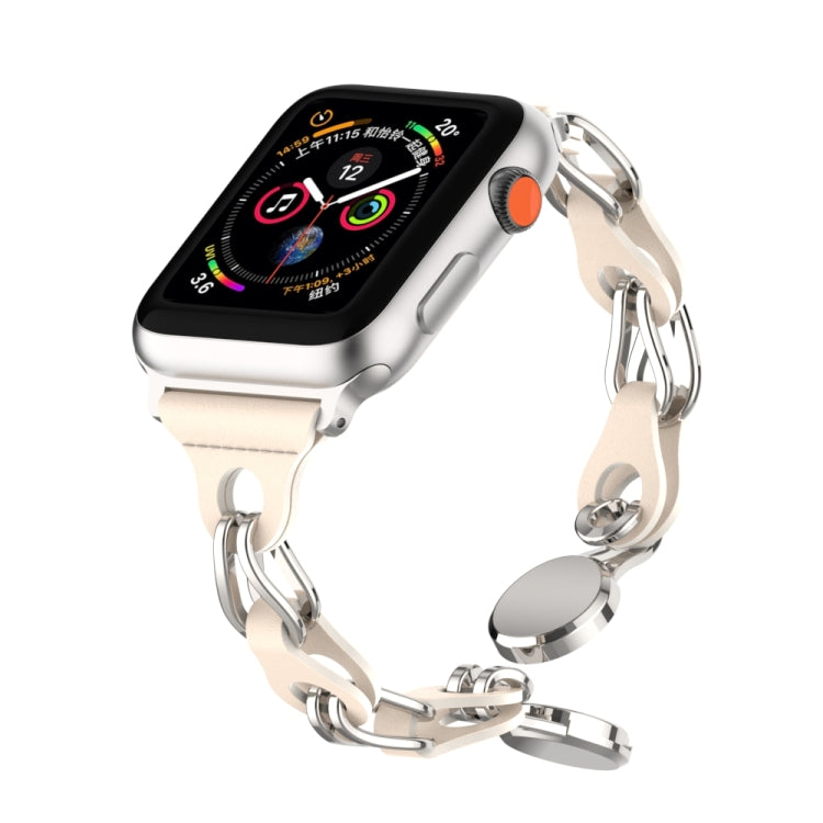 For Apple Watch SE 44mm Hollow Leather Chain Magnetic Buckle Watch Band(Starlight Color) - Watch Bands by PMC TechLife | Online Shopping South Africa | PMC TechLife