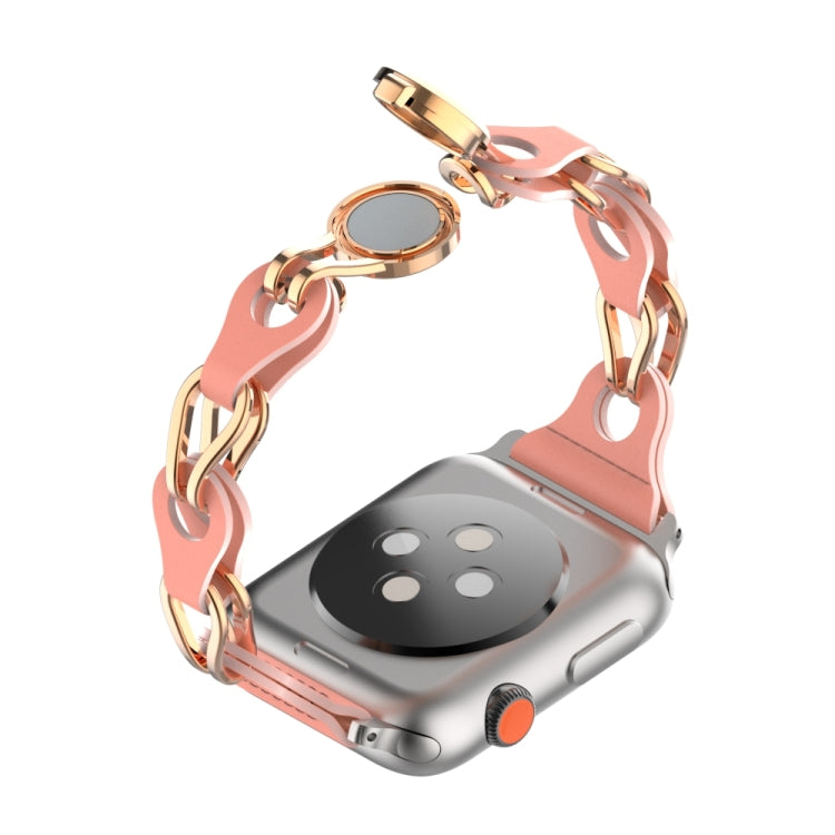 For Apple Watch SE 2022 44mm Hollow Leather Chain Magnetic Buckle Watch Band(Red) - Watch Bands by PMC TechLife | Online Shopping South Africa | PMC TechLife