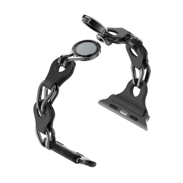For Apple Watch SE 2022 40mm Hollow Leather Chain Magnetic Buckle Watch Band(Black) - Watch Bands by PMC TechLife | Online Shopping South Africa | PMC TechLife