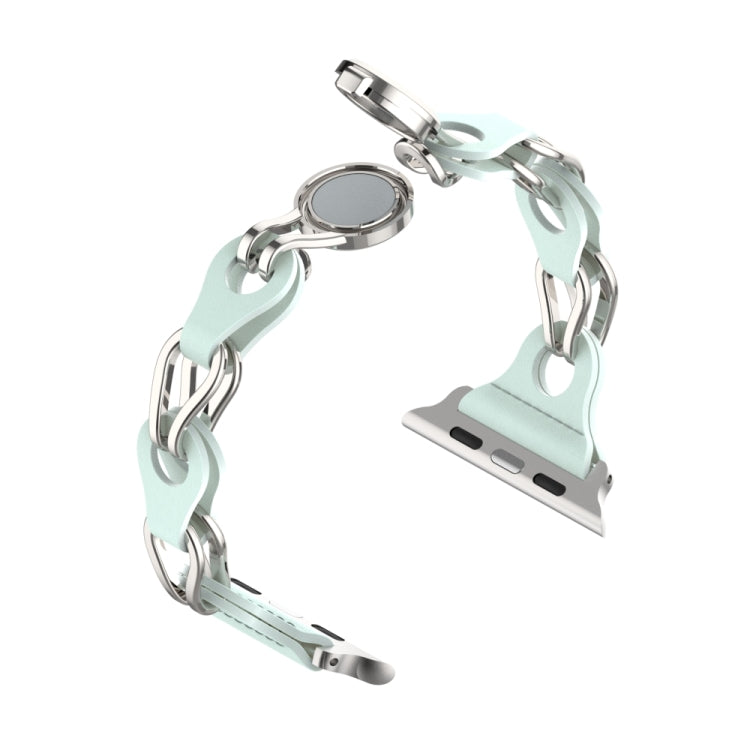 For Apple Watch 7 45mm Hollow Leather Chain Magnetic Buckle Watch Band(Blue) - Watch Bands by PMC TechLife | Online Shopping South Africa | PMC TechLife
