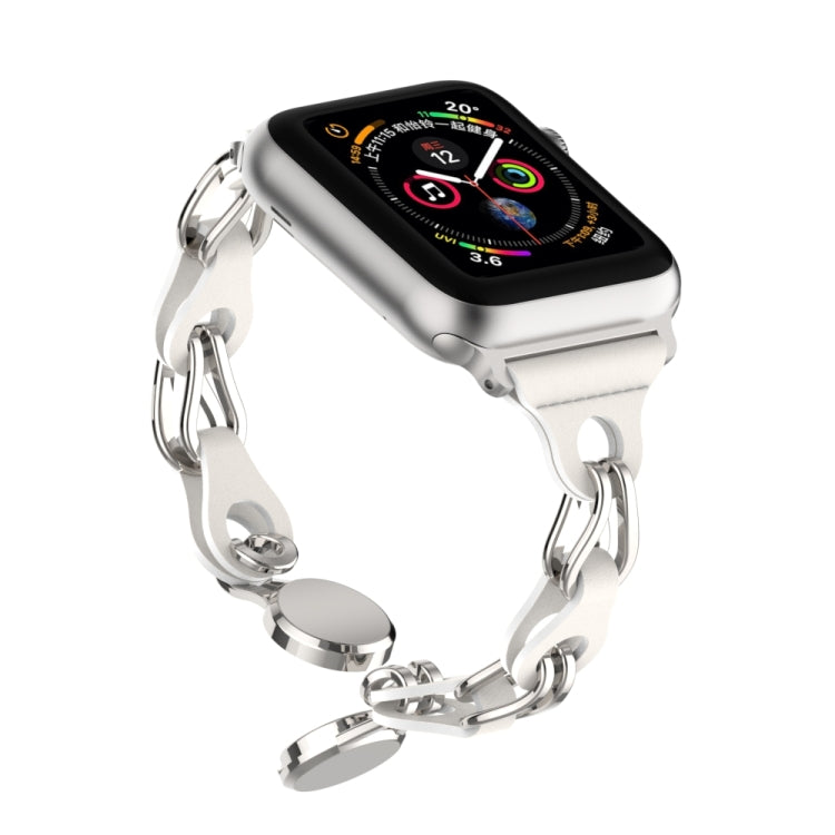 For Apple Watch 8 41mm Hollow Leather Chain Magnetic Buckle Watch Band(White) - Watch Bands by PMC TechLife | Online Shopping South Africa | PMC TechLife