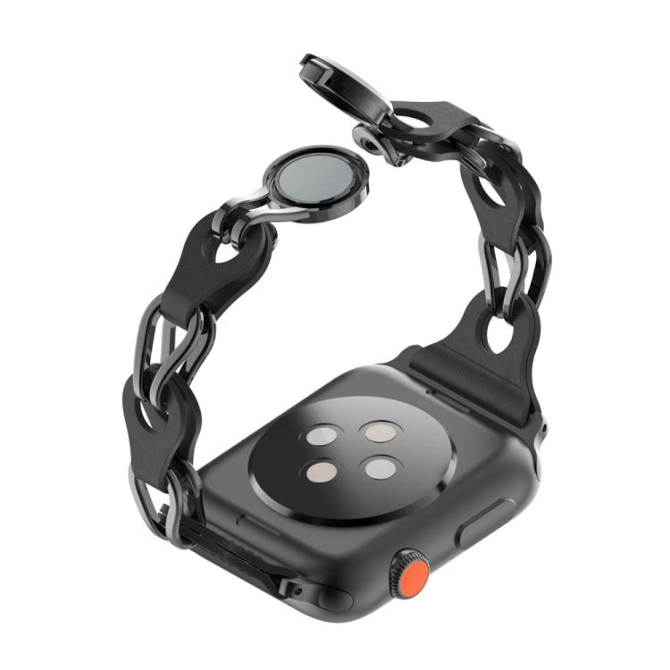 For Apple Watch Ultra 49mm Hollow Leather Chain Magnetic Buckle Watch Band(Black) - Watch Bands by PMC TechLife | Online Shopping South Africa | PMC TechLife