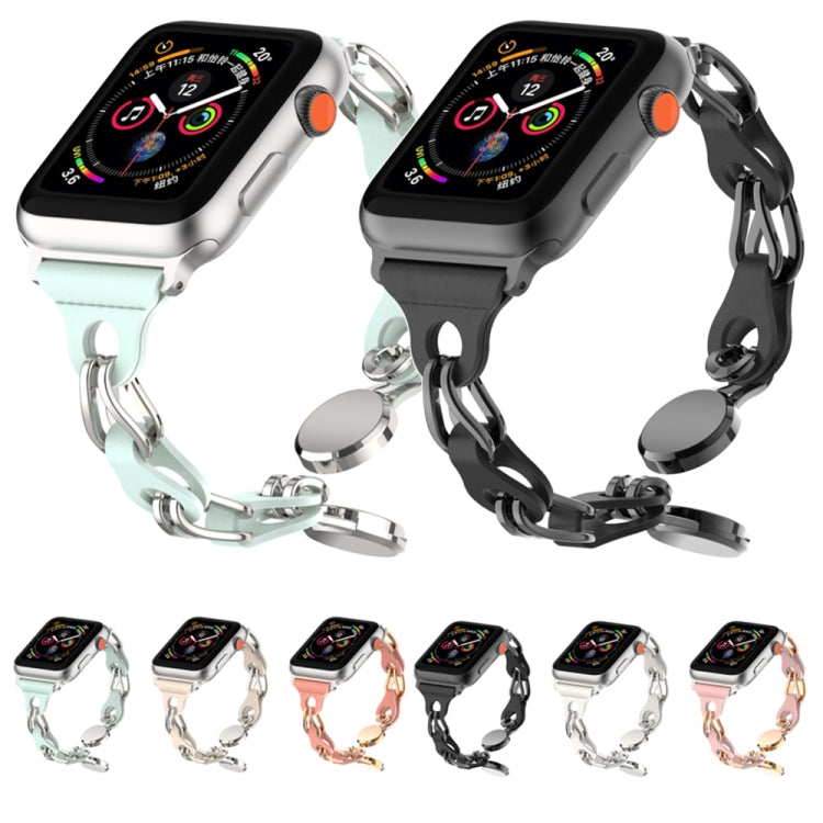 For Apple Watch 5 44mm Hollow Leather Chain Magnetic Buckle Watch Band(Starlight Color) - Watch Bands by PMC TechLife | Online Shopping South Africa | PMC TechLife