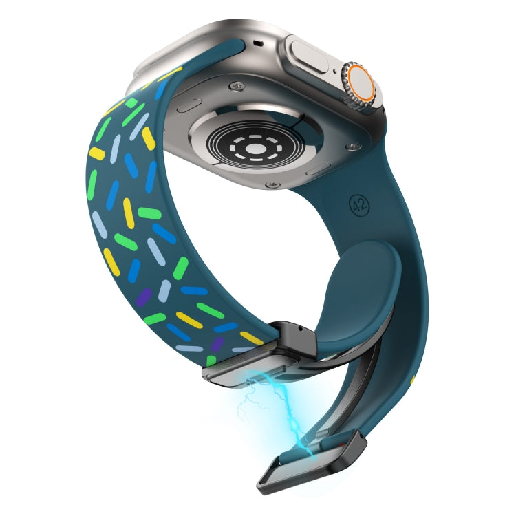 For Apple Watch 2 42mm Rainbow Dots Silicone Magnetic Black Buckle Watch Band(Blue) - Watch Bands by PMC TechLife | Online Shopping South Africa | PMC TechLife