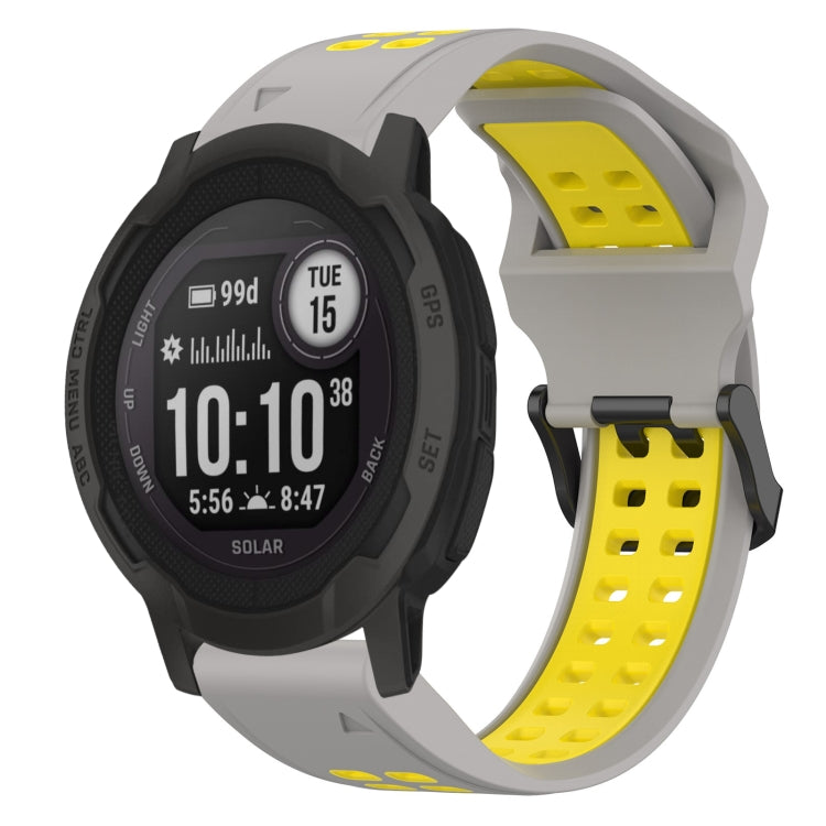 For Garmin  Instinct 2 Solar 22mm Two-Color Reverse Buckle Silicone Watch Band(Grey+Yellow) - Watch Bands by PMC TechLife | Online Shopping South Africa | PMC TechLife
