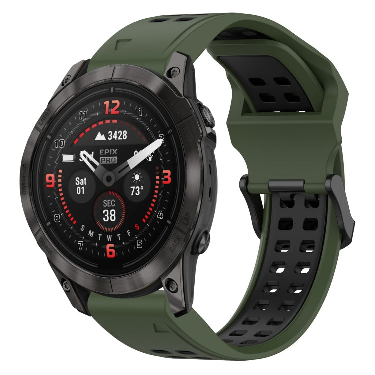 For Garmin Epix Pro 47mm 22mm Two-Color Reverse Buckle Silicone Watch Band(Army Green+Black) - Watch Bands by PMC TechLife | Online Shopping South Africa | PMC TechLife