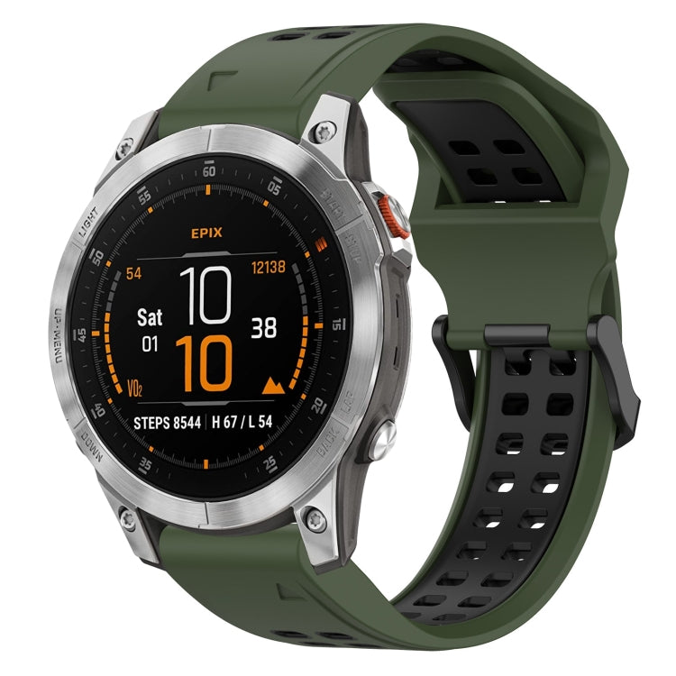 For Garmin Epix Gen 2 22mm Two-Color Reverse Buckle Silicone Watch Band(Army Green+Black) - Watch Bands by PMC TechLife | Online Shopping South Africa | PMC TechLife