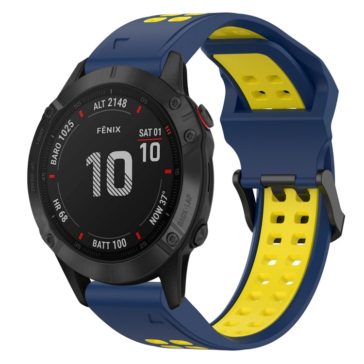 For Garmin Fenix 6 Pro 22mm Two-Color Reverse Buckle Silicone Watch Band(Blue+Yellow) - Watch Bands by PMC TechLife | Online Shopping South Africa | PMC TechLife