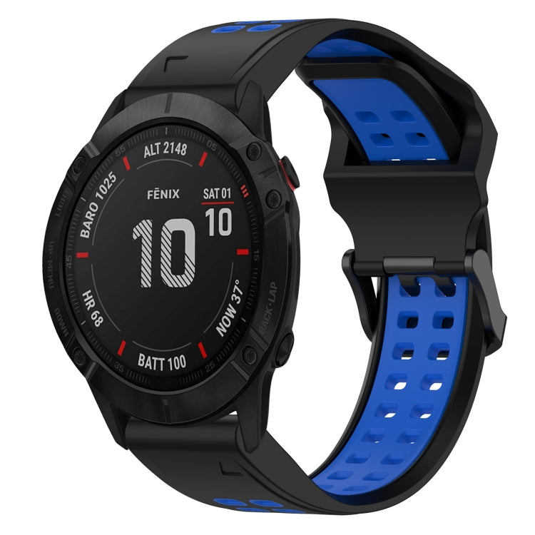 For Garmin Fenix 6X 26mm Two-Color Reverse Buckle Silicone Watch Band(Black+Blue) - Watch Bands by PMC TechLife | Online Shopping South Africa | PMC TechLife