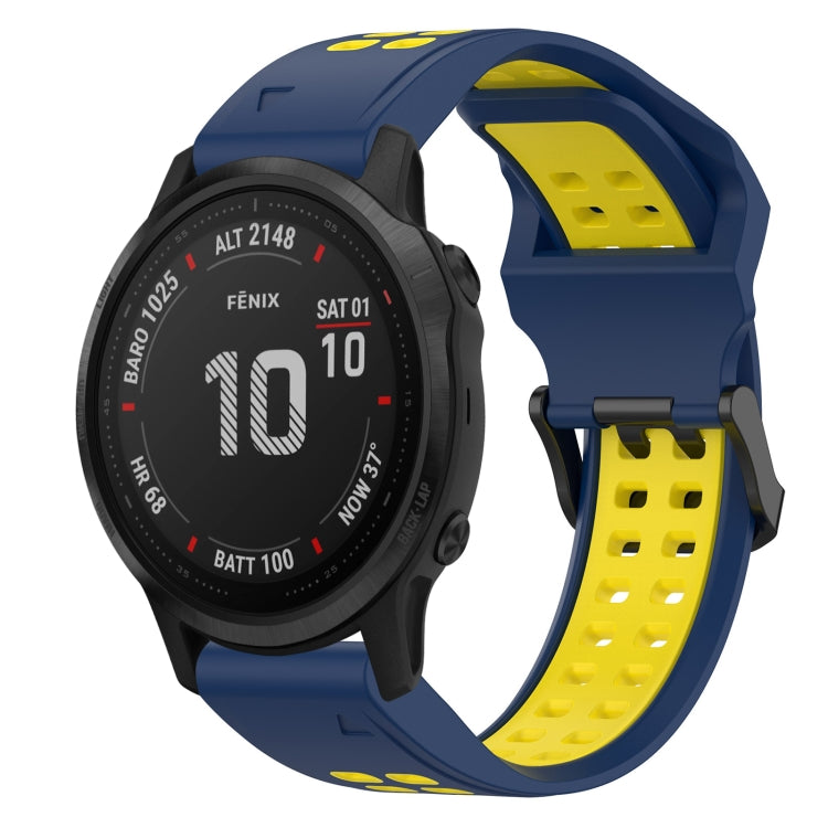For Garmin Fenix 6S Pro 20mm Two-Color Reverse Buckle Silicone Watch Band(Blue+Yellow) - Watch Bands by PMC TechLife | Online Shopping South Africa | PMC TechLife