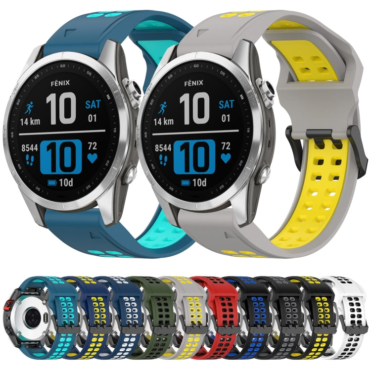 For Garmin Fenix 5S 20mm Two-Color Reverse Buckle Silicone Watch Band(Blue+White) - Watch Bands by PMC TechLife | Online Shopping South Africa | PMC TechLife