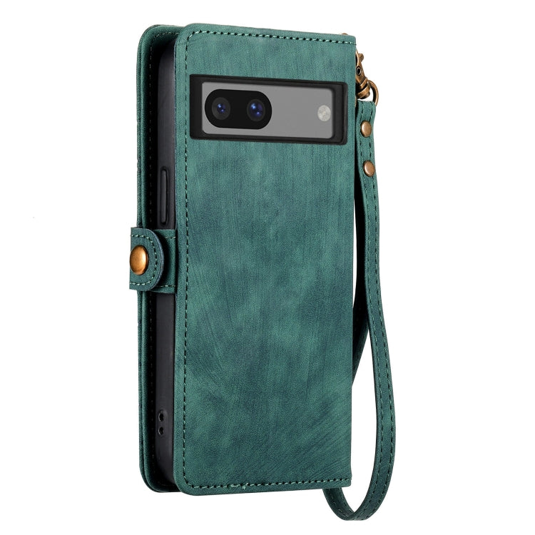 For Google Pixel 6a Geometric Zipper Wallet Side Buckle Leather Phone Case(Green) - Google Cases by PMC TechLife | Online Shopping South Africa | PMC TechLife | Buy Now Pay Later Mobicred