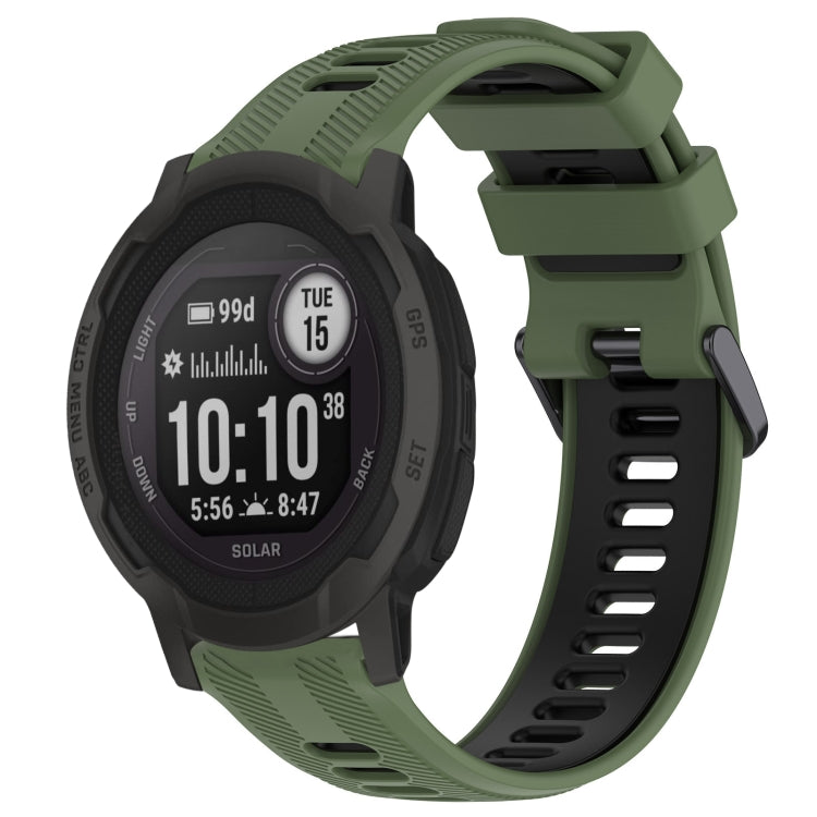 For Garmin Instinct 2 Solar Sports Two-Color Silicone Watch Band(Army Green+Black) - Watch Bands by PMC TechLife | Online Shopping South Africa | PMC TechLife