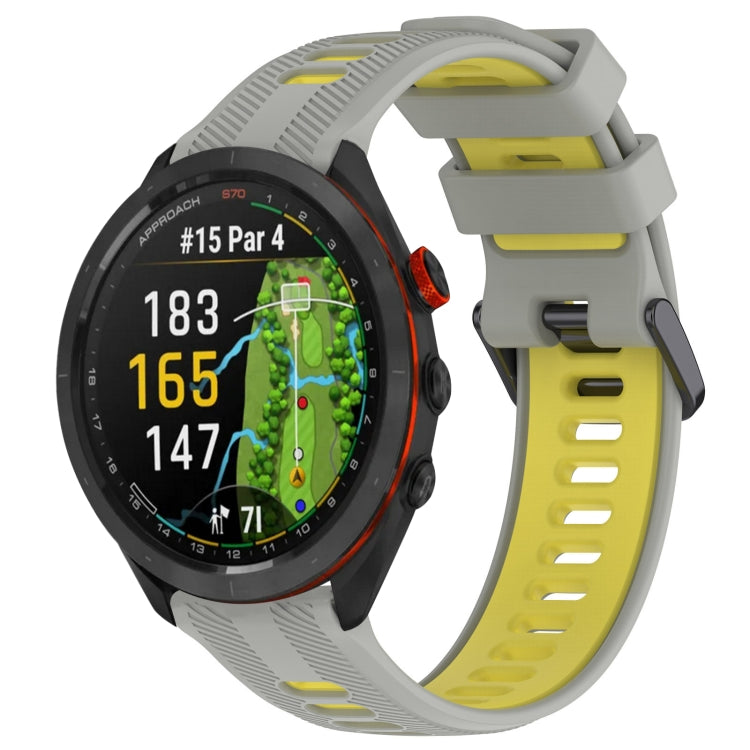 For Garmin Approach S70 47mm Sports Two-Color Silicone Watch Band(Grey+Yellow) - Watch Bands by PMC TechLife | Online Shopping South Africa | PMC TechLife